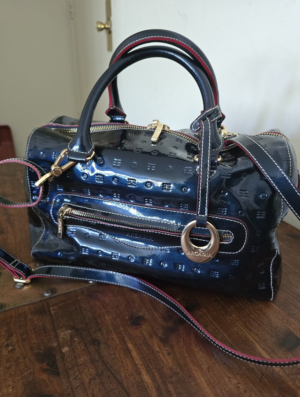 Arcadia Dark Blue Leather Speedy Satchel